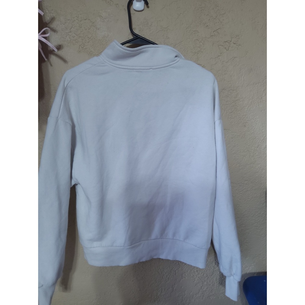 Stradivarius Women White New York Embroidered Quarter Zip Sweatshirt XS
